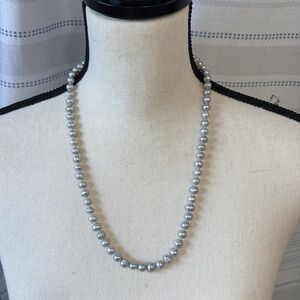 Genuine 7.5mm Gray Cultured Pearl Sterling clasp knotted strand Necklace 24”
